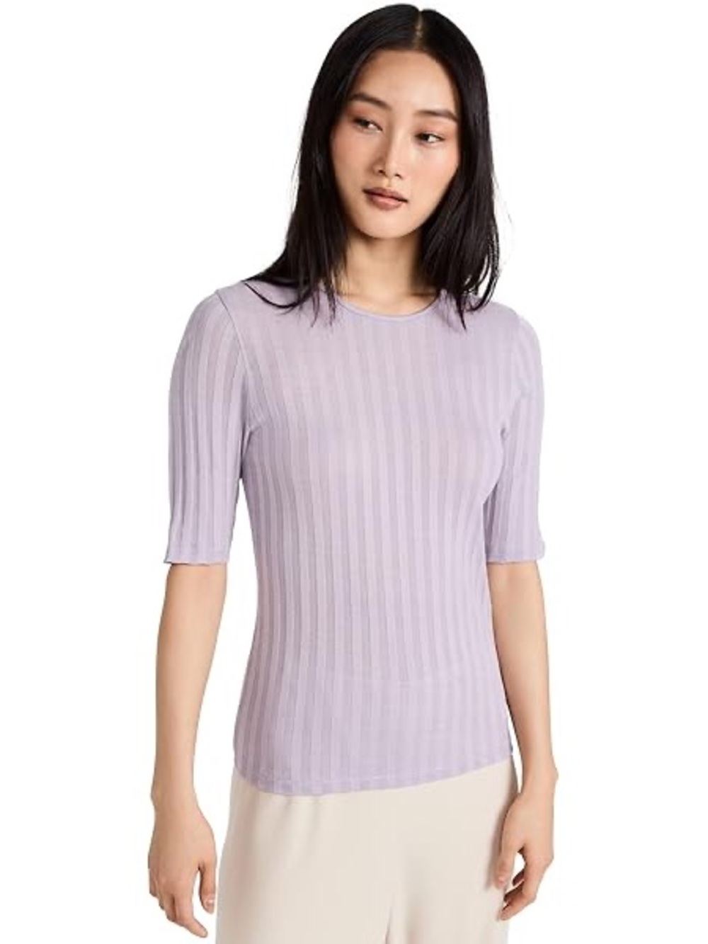 NEW Vince Elbow Sleeve Women’s Ribbed Tee in Violet Sz 2X